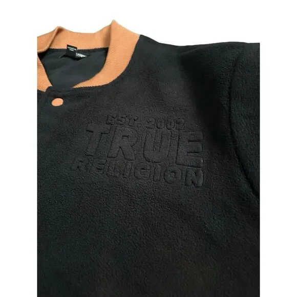 True Religion‎ Fleece Bomber Utility Jacket Mens Size L Jet Black $199